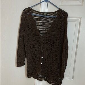 Eddie Bauer Dark Brown Open-Knit Cardigan